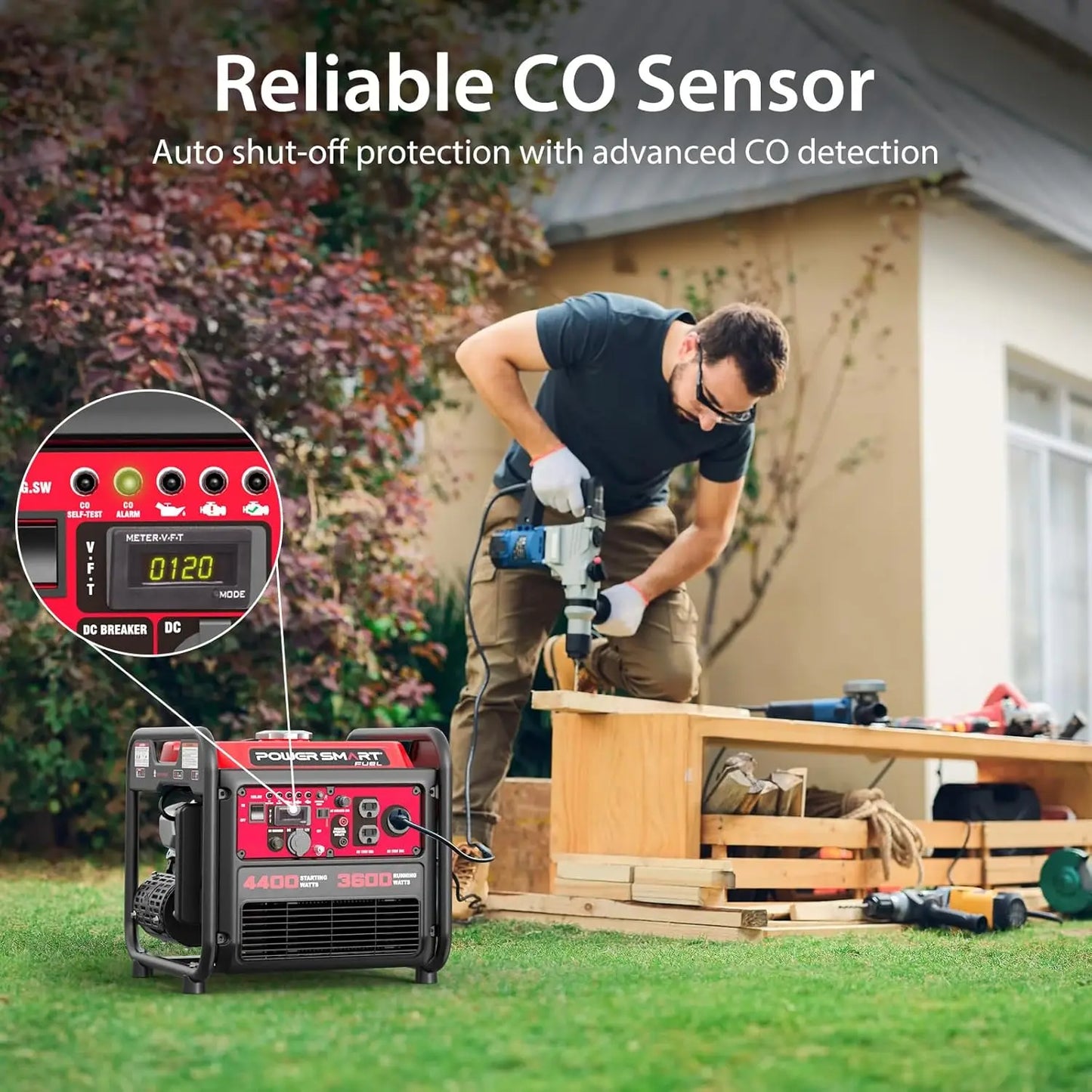 4400W Portable Inverter Generator, GAS Power, CO Sensor, Quiet-Lightweight,Home Backup, RV NOT SOLAR