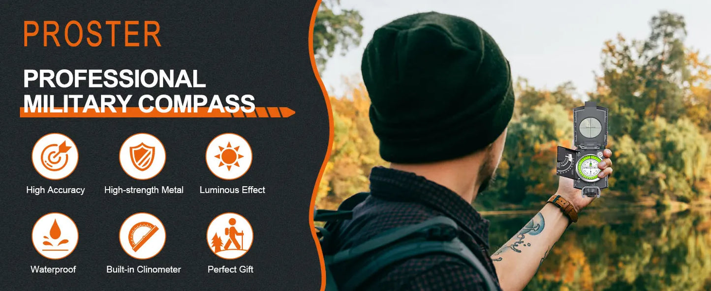 IP65 Compass Hiking Survival - Lensatic Compass,Clinometer & Bag,Camping,Hunting,Hiking,Geology