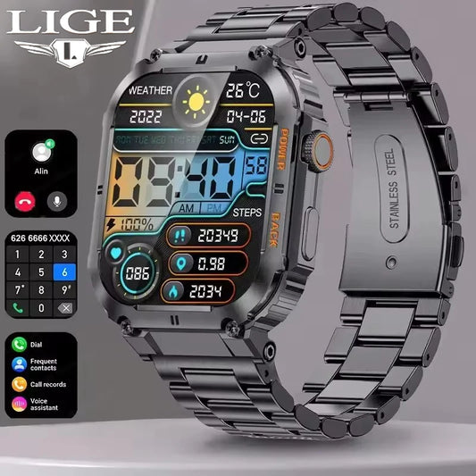 Outdoor Sports Fitness Smartwatch Men 1.96 Inch Screen Bluetooth Waterproof Watches Blood Oxygen
