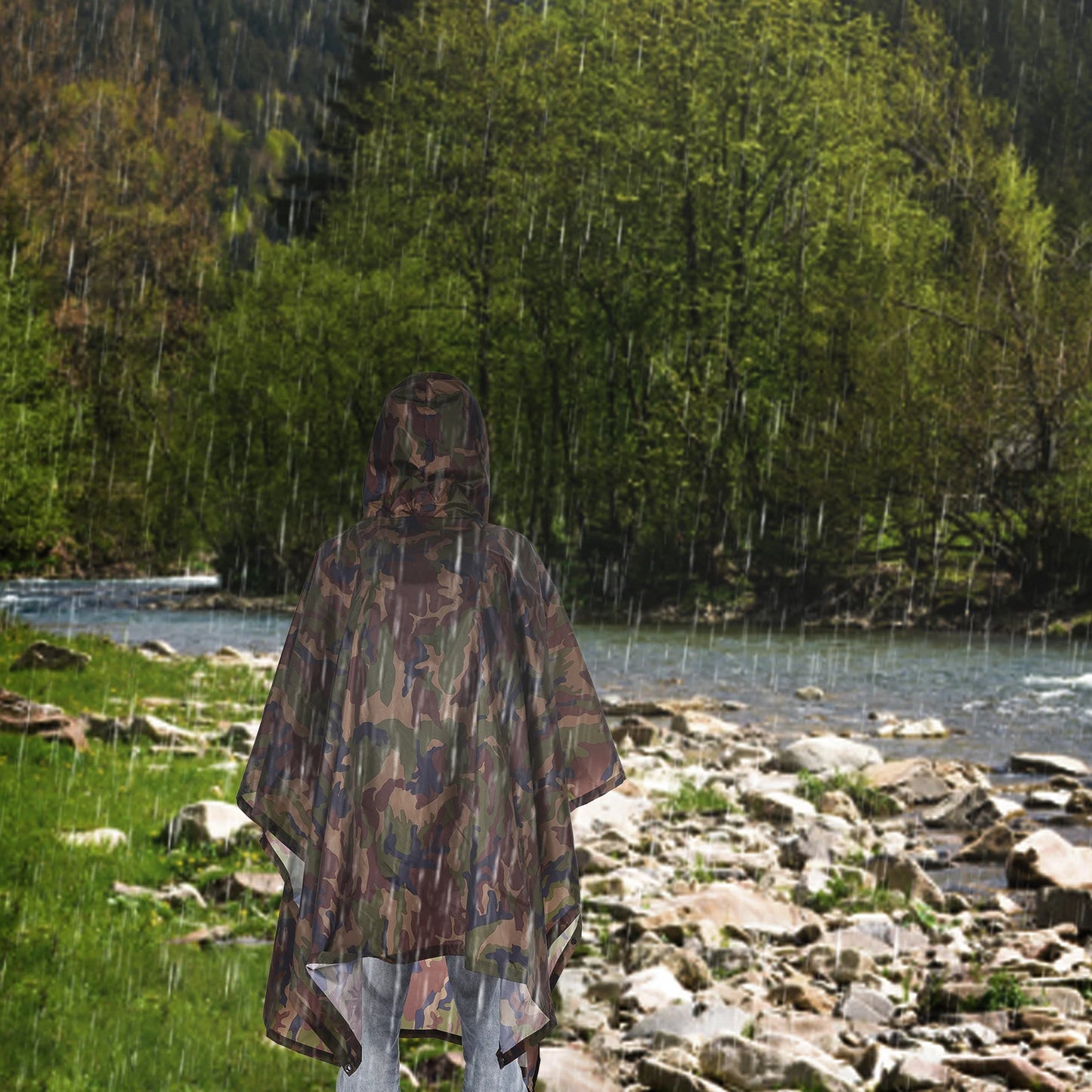 Hooded Rain Poncho, Pocket Lightweight Waterproof,Sun Shelter,Men and Women Camping Hiking