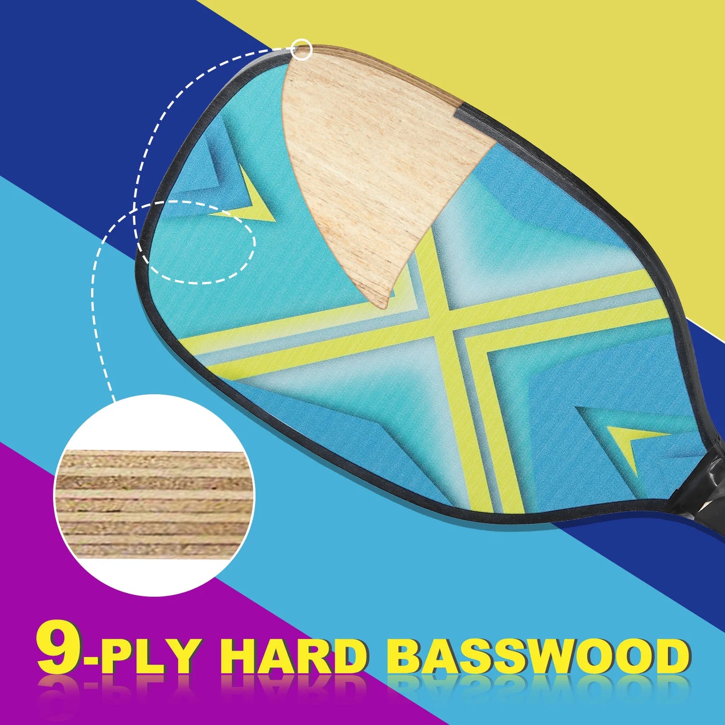 Pickleball Set, 4 Premium Wood Rackets, 4 Balls, 4 Cooling Towels a Carry Bag for Men Women
