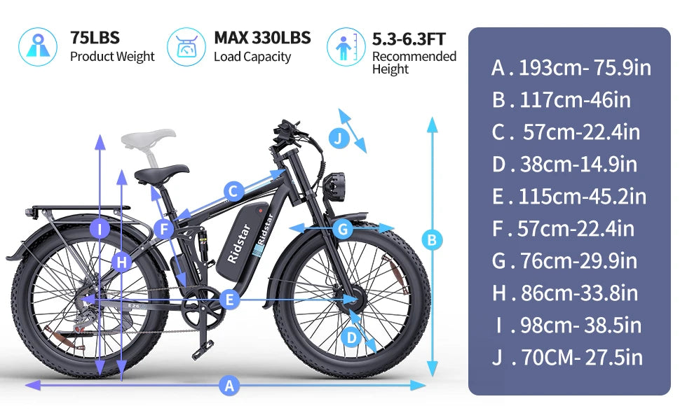 E-Bike 2000W 48V 23AH 26 Inch Fat Tire Dual Motor Hydraulic Brakes Full Suspension MTBike