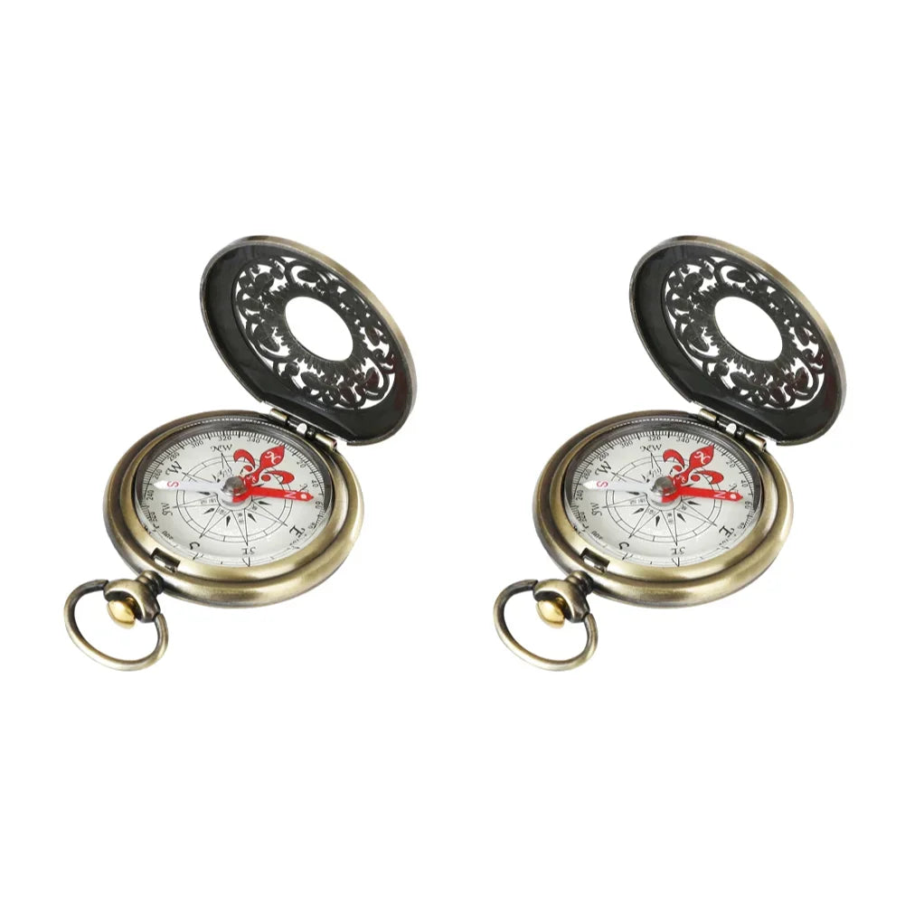 Vintage Bronze Pocket Compass ,Hiking Navigation Compass Kid Gift Tool Carabiner