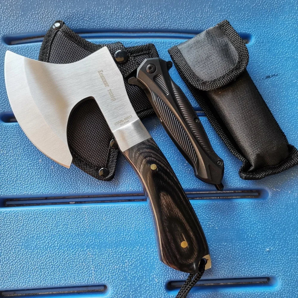 Stainless Steel Axe & Folding Knife Combo Set: High-Performance Outdoor Adventures, Camping & Hiking