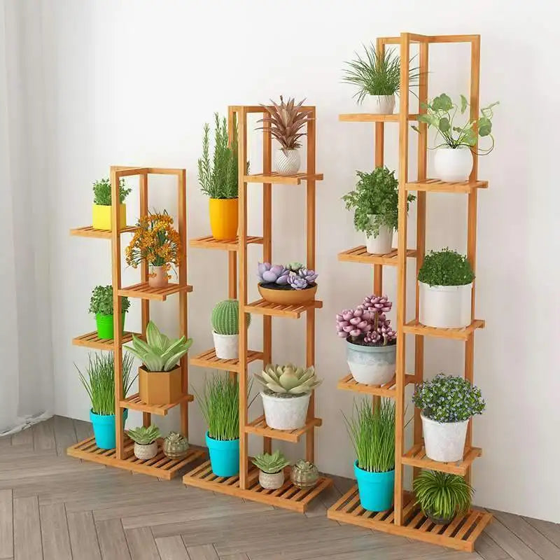 Bamboo 5 / 6 Tier Plant Stand Rack Multiple Flower Pot Holder Display Shelving Unit for Patio
