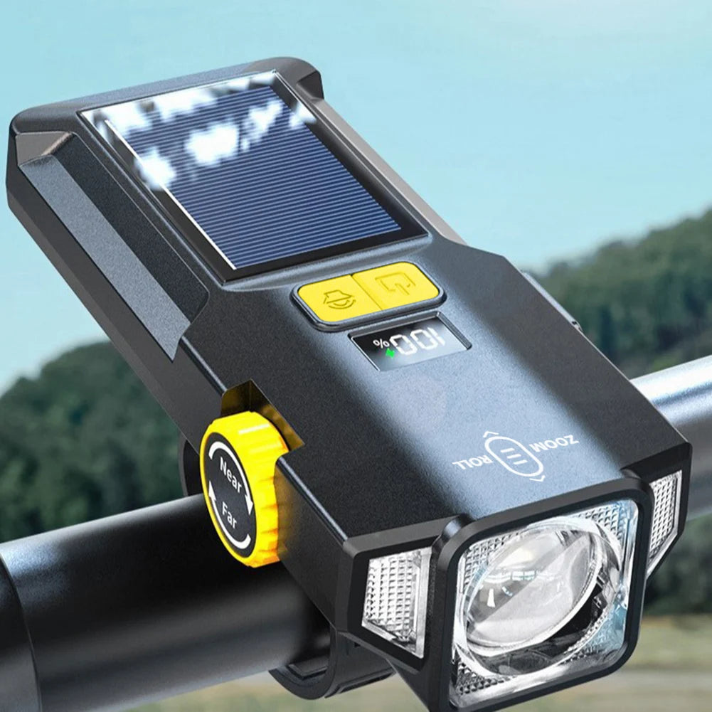 Solar Bike Front Light USB Recharge,Safety Front Lamp, Display High Brightness ,Night Riding