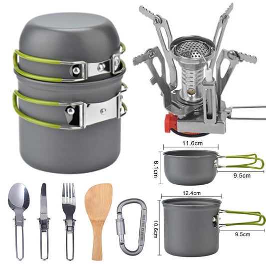 Portable Camping Cookware Stove Kit For Backpackers