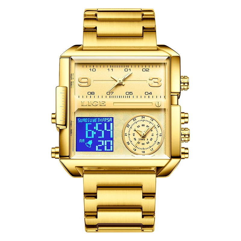 LIGE Digital Watch Sports Double Display Big Fashion Waterproof Electronic cool Relogio Masculino