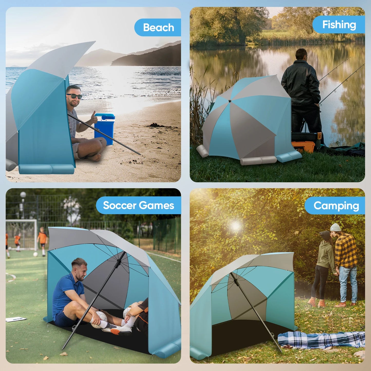 Beach Umbrella Canopy Tent, with Side Flaps Groundsheet Portable Shade Sun Canopy