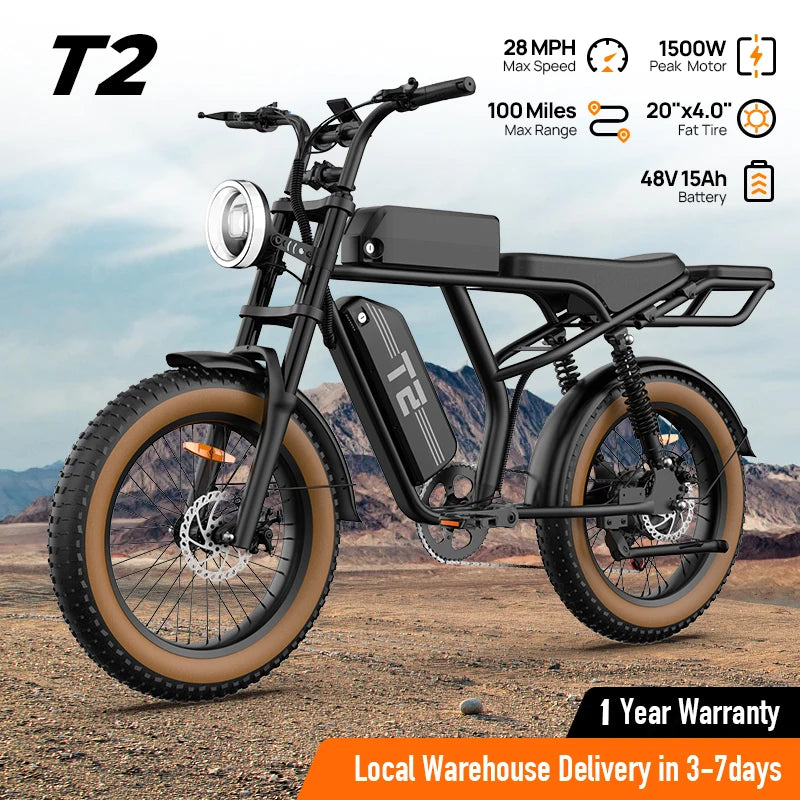 1500W Peak Mountain E-Bike 48V 15.6Ah Removable Battery 28MPH 100 Mile Range 20X4" Fat Tire, Sale