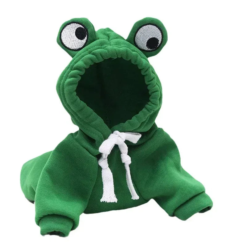 Dog Frog Costume, Dog Hoodies Warm Puppy Autumn Winter Apparel Jumpsuit with Eye Hood