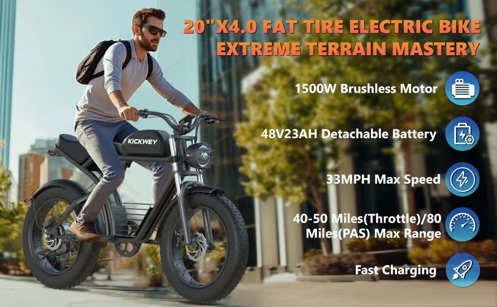 K7 E-bike 1500W Motor 48V 23AH ,20 Inch Fat Tire 32MPH 7-Speed Mountain electric bike