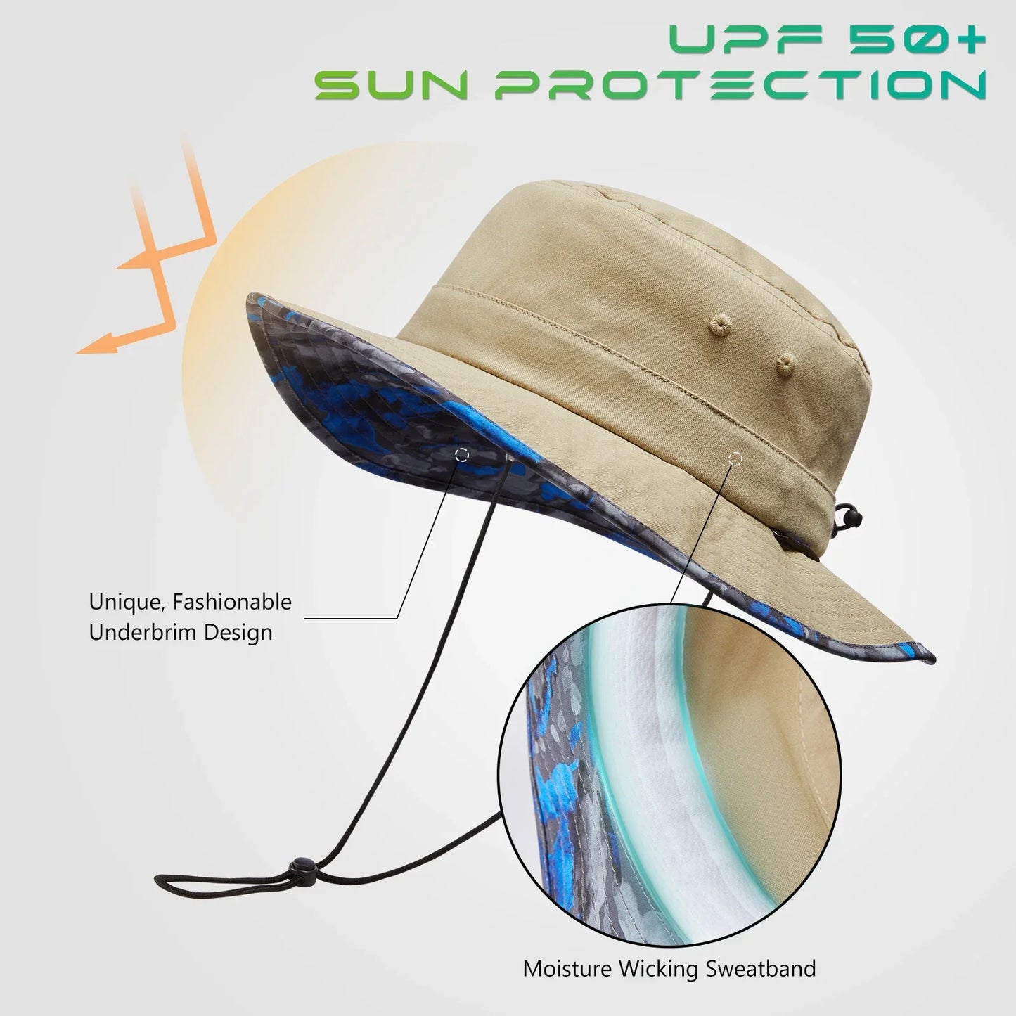 UPF 50+ Foldable Sun Hat Patterned Under Brim Bucket Hats for Summer Hiking Fishing Beach Safari Men Women