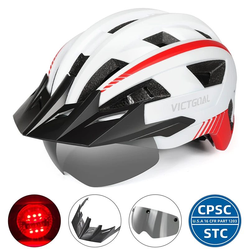 Safety Helmet,Men Women Visor Goggles LED Rear Light,Mountain,Bicycle Racing Cycling Helmets