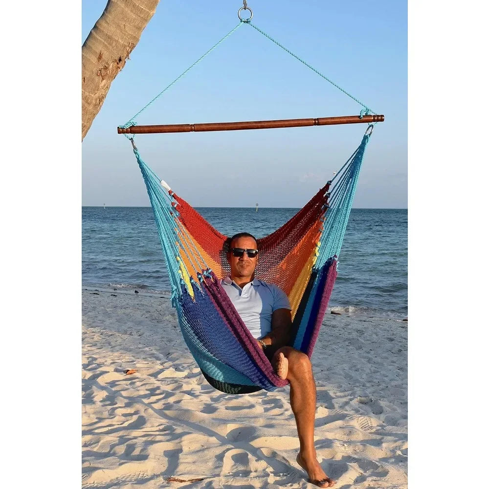 Jumbo Caribbean Hammock Chair with Footrest - 55 inch - Soft-Spun Polyester