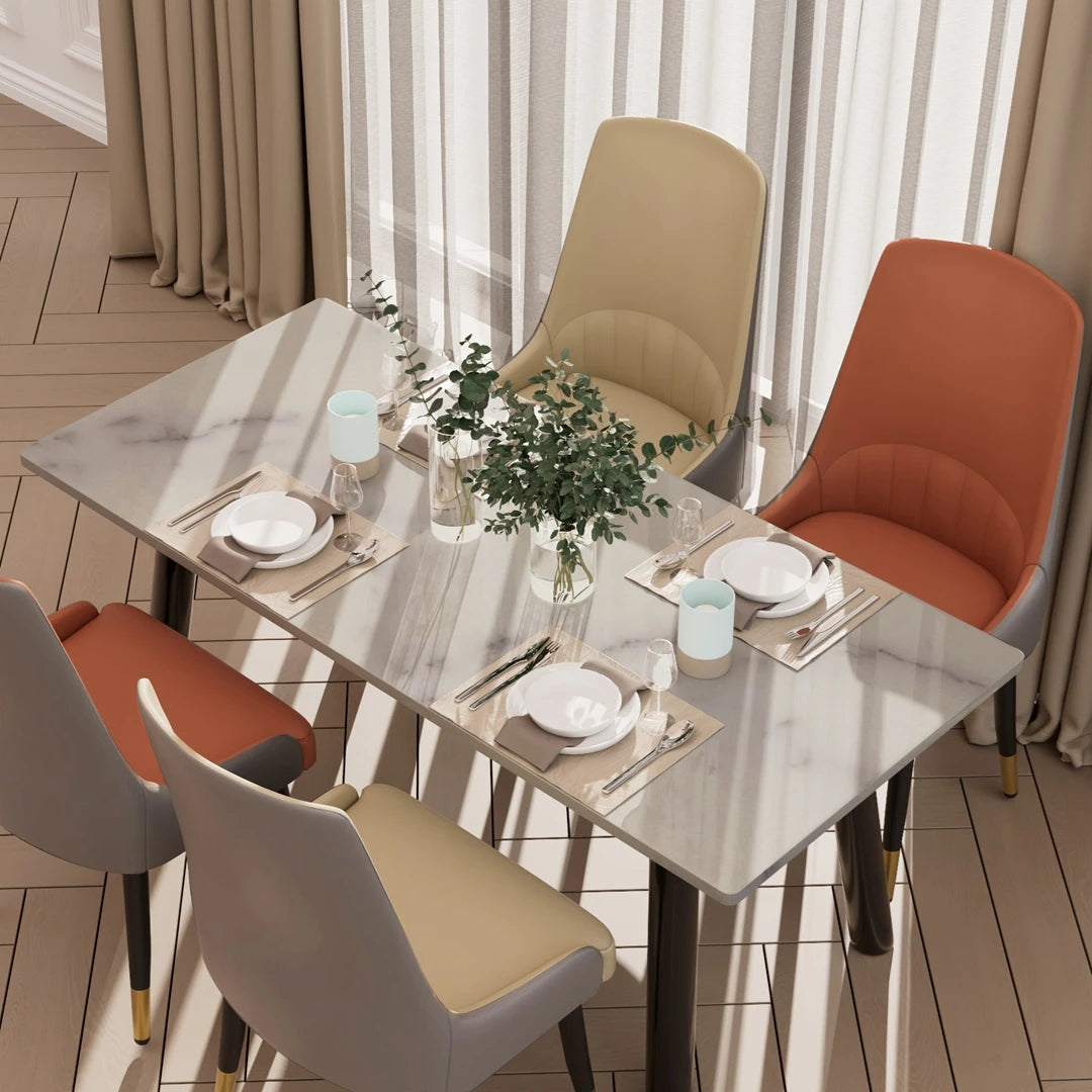 2-Piece Microfiber-Silicone Leather Dining Chairs, Modern Metal Legs Accent Chair for Living/Dining
