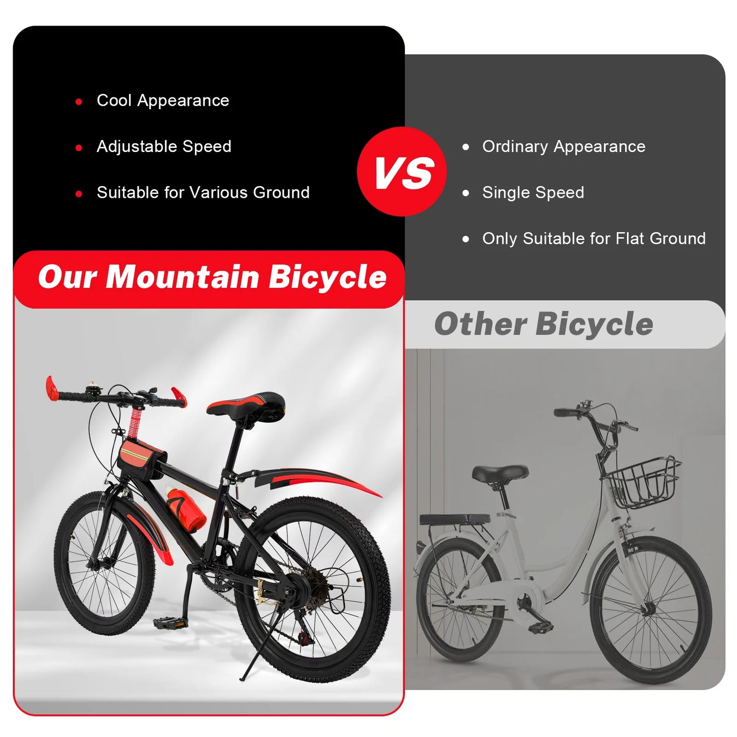 20" Mountain Bike 7 Speeds Kids Bicycle Dual-Disc Brakes Height Adjustable MTB Boys Girls