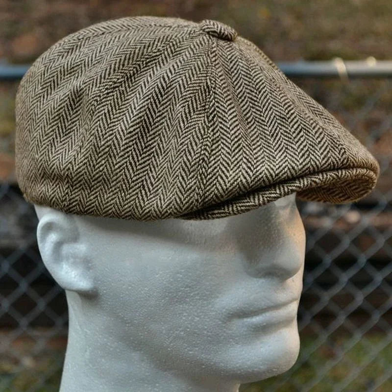 Men herringbone style berets retro woolen top felt hat fashion wild casual berets flat berets