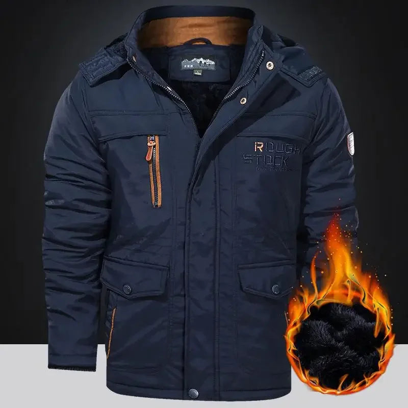 Men's Winter Jacket Fleece Linning Parka Coat Hooded Windbreaker Warm Big Size 6XL Multi-pocket