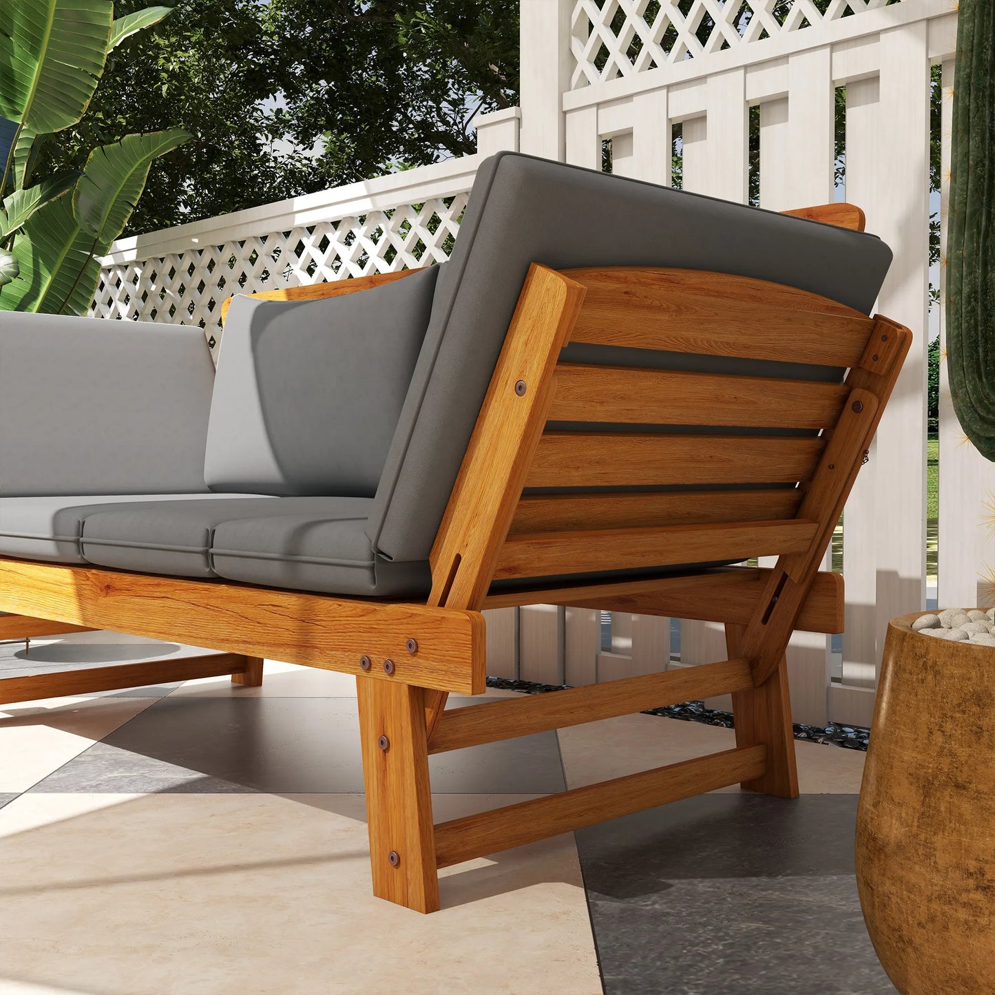 Outsunny Wooden Garden Bench for Outdoor w/ Cushions, Patio Loveseat, Gray