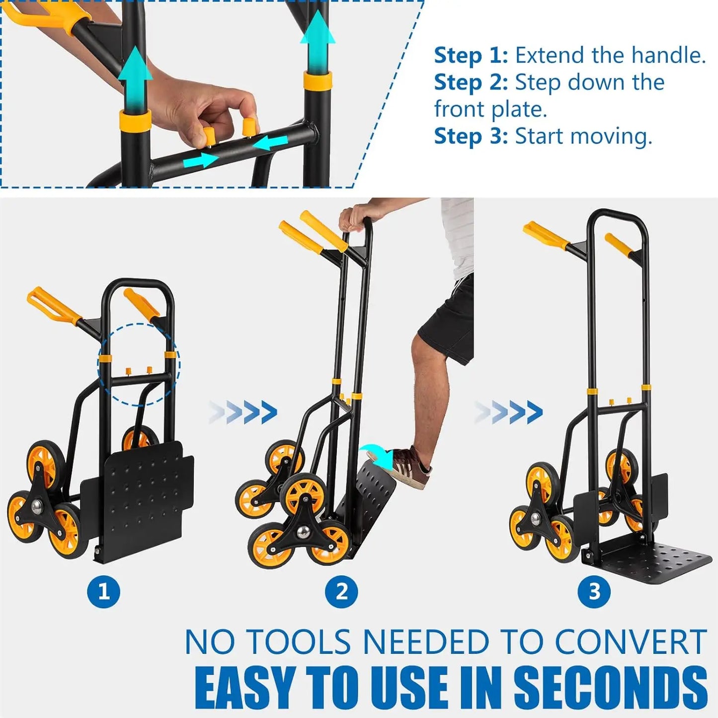 Stair Climber Heavy Duty 330Lbs Capacity Foldable Trolley with Telescop Handle 6 Rubber Wheels