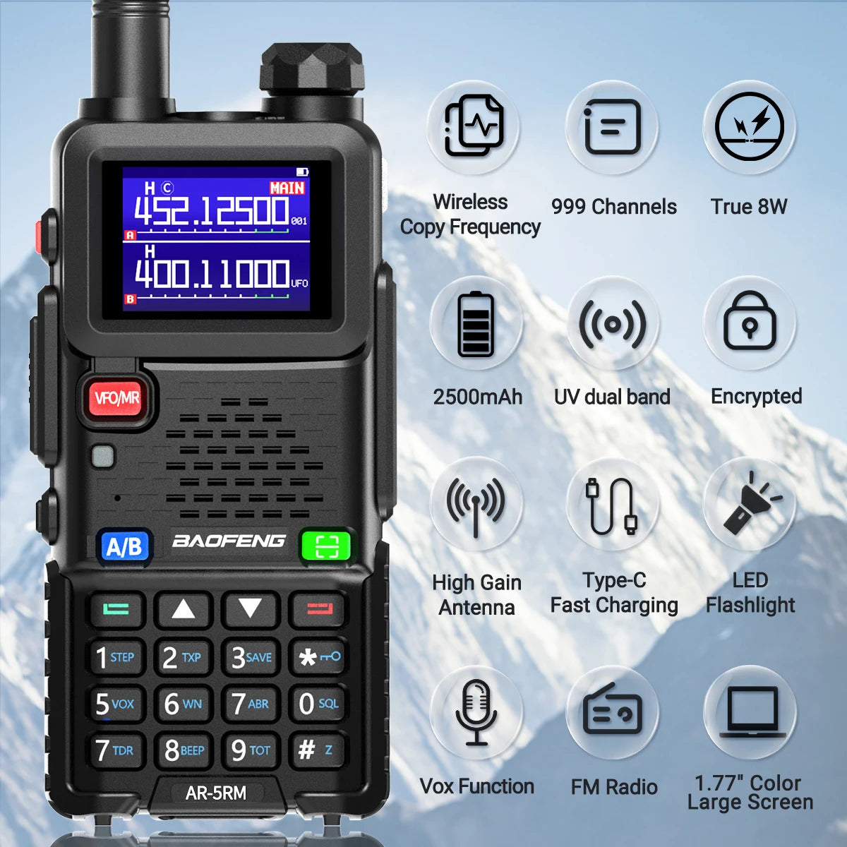 5RM MultiBand Walkie 10W Wireless Copy Frequency Type-C Charger 999CH NOAA K5 PLUS,UV-5R UV-5RH Ham