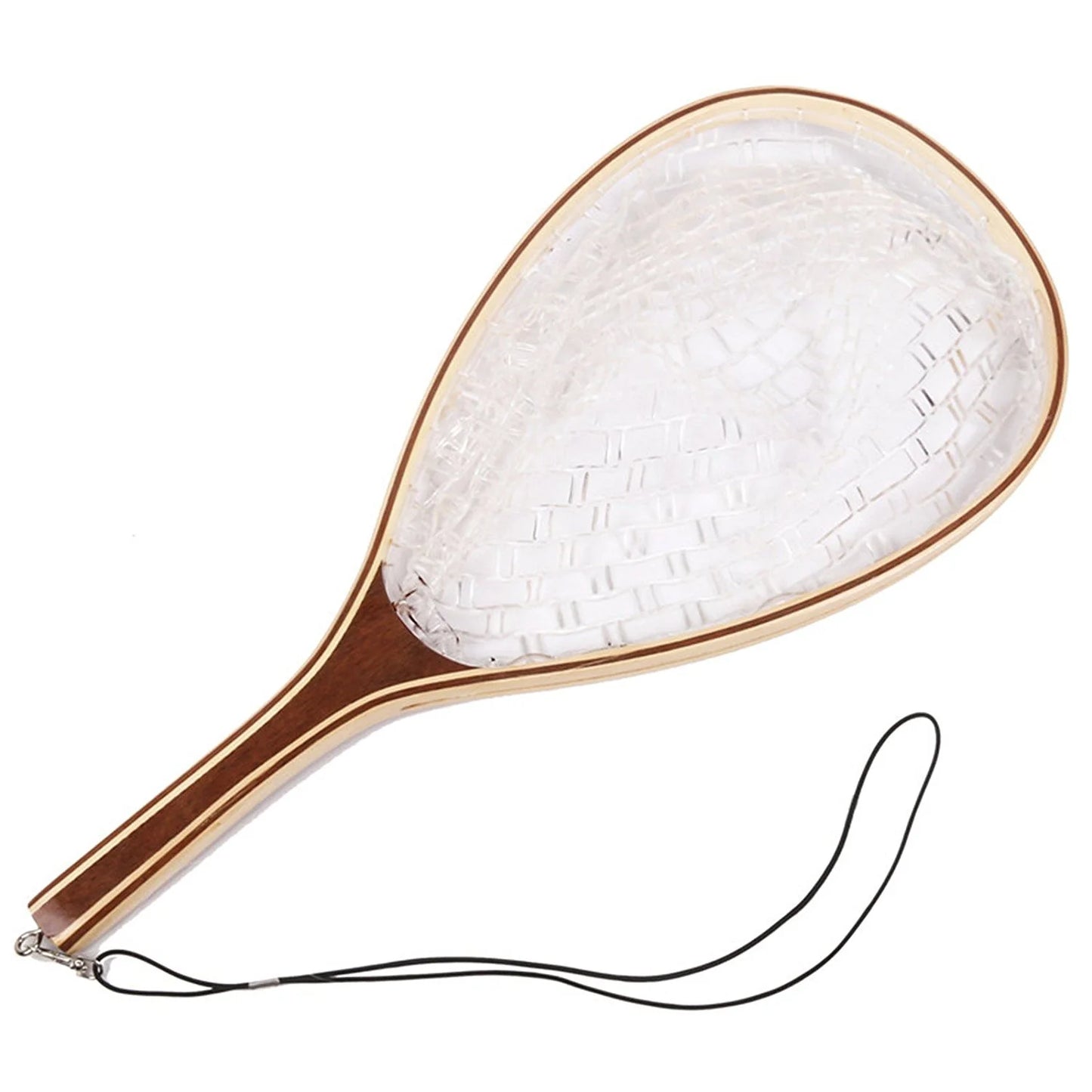 Fly Fishing Landing Net Trout Bass Catch Quick Release Transparent Net Wooden Handle Frame