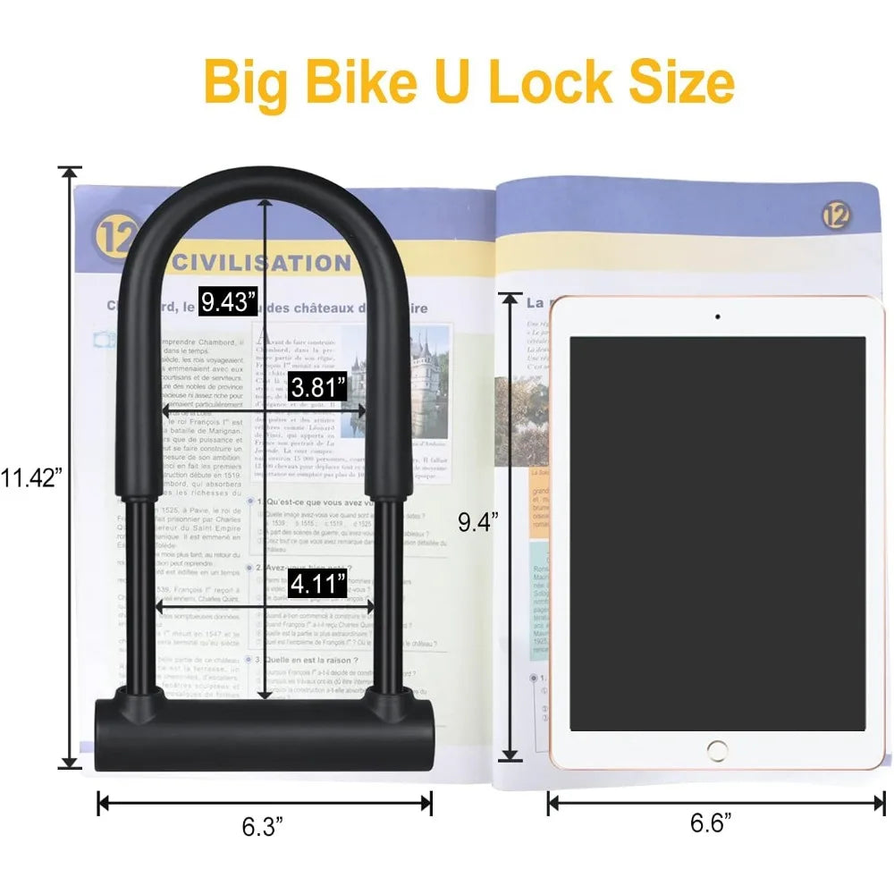 Large Bike U Lock Combination, 16mm, Anti-Theft, Black