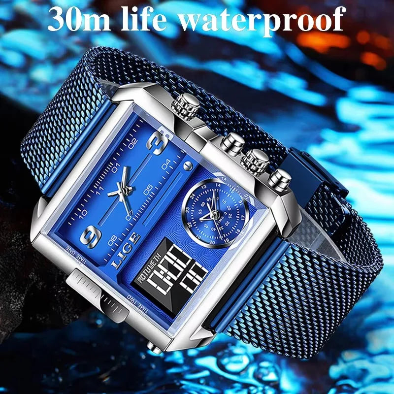 LIGE Digital Watch Sports Double Display Big Fashion Waterproof Electronic cool Relogio Masculino