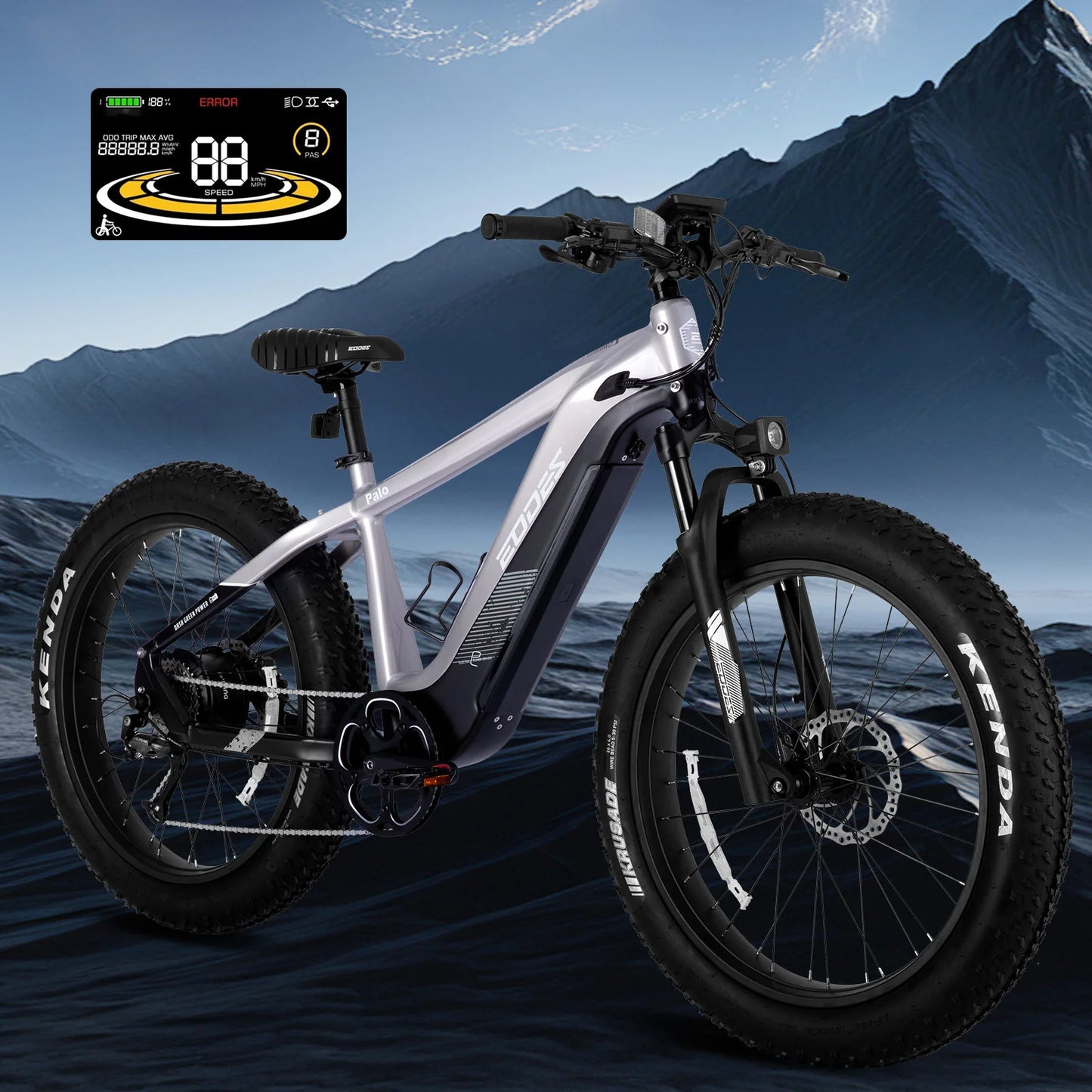 750W off-road E-bike 52V 17Ah 26 inch 4.0 fat tire, USB port, Bluetooth APP LCD screen 9-speed