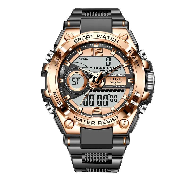 LIGE Military Watch Digital 50m Waterproof LED Quartz Clock Sport Watch, Cool Mens