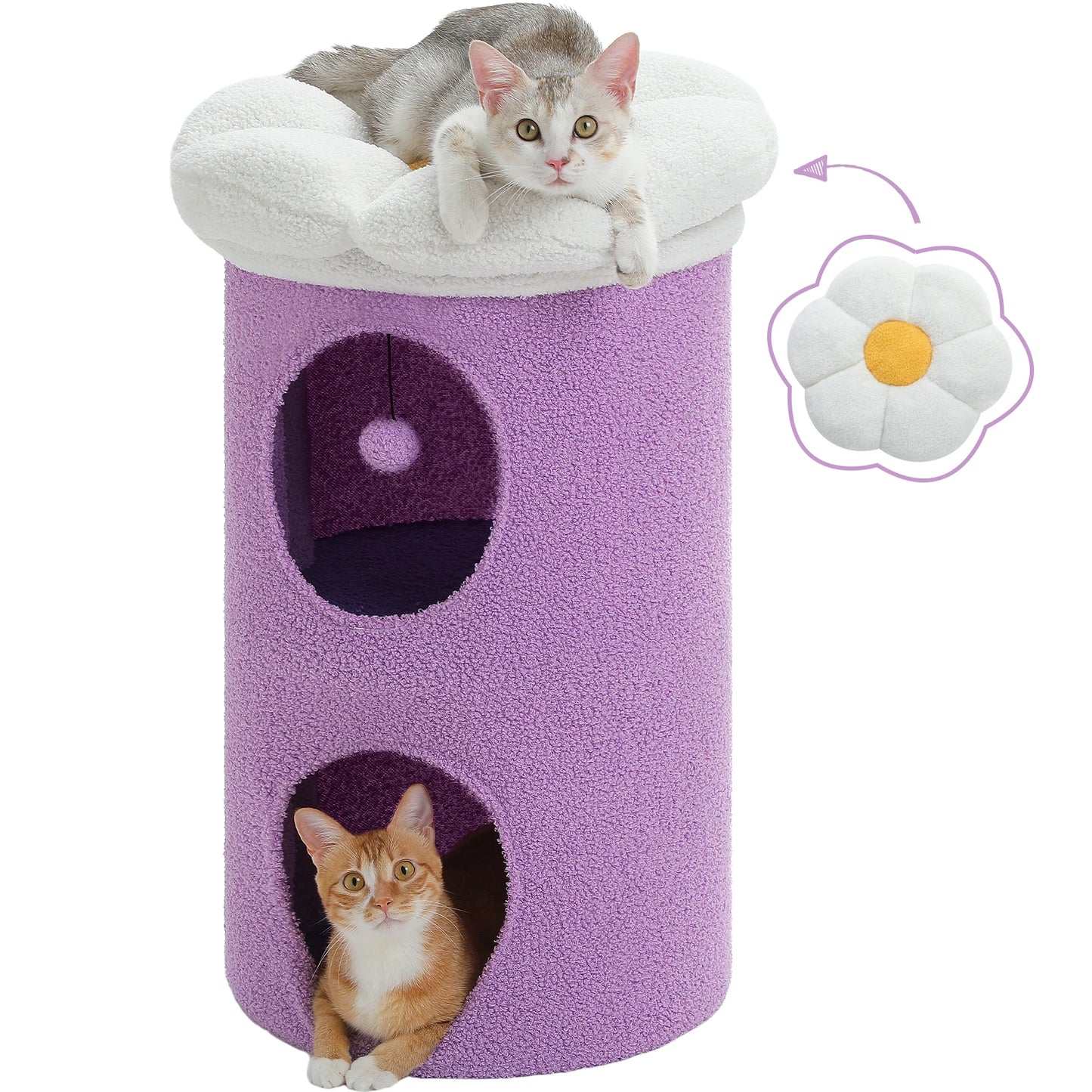 Double-Deck Cat House, Cozy Large Condos, Luxury Flower Perch, Pompom Ball, Cat Furniture indoor