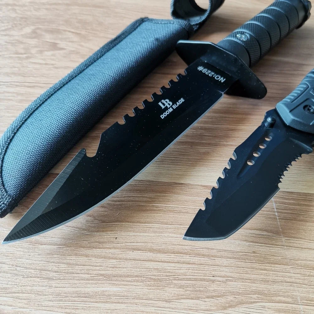 Premium Stainless Steel Knife Set: Fixed&Folding Blades for Camping, Hiking, Survival - Rust-Resist