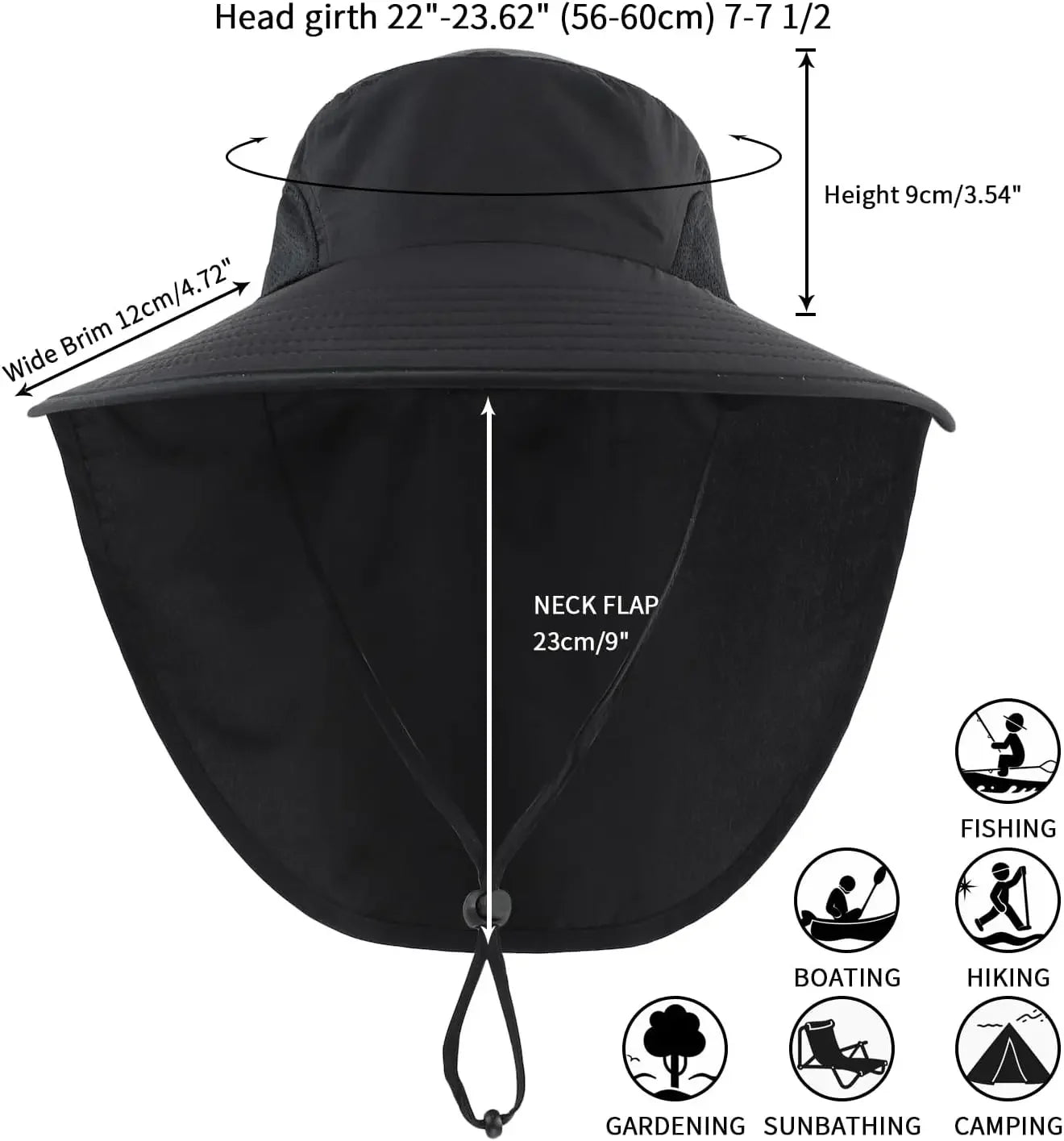Outdoor UPF50+ Sun Hat Wide Brim Mesh Fishing Hat with Neck Flap