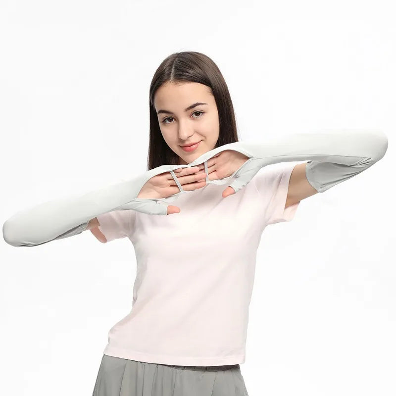 Sun Protection Long Gloves Woman Driving Anti UV Full Coverage Sleeves Ice Feeling Arm CoversUPF50+