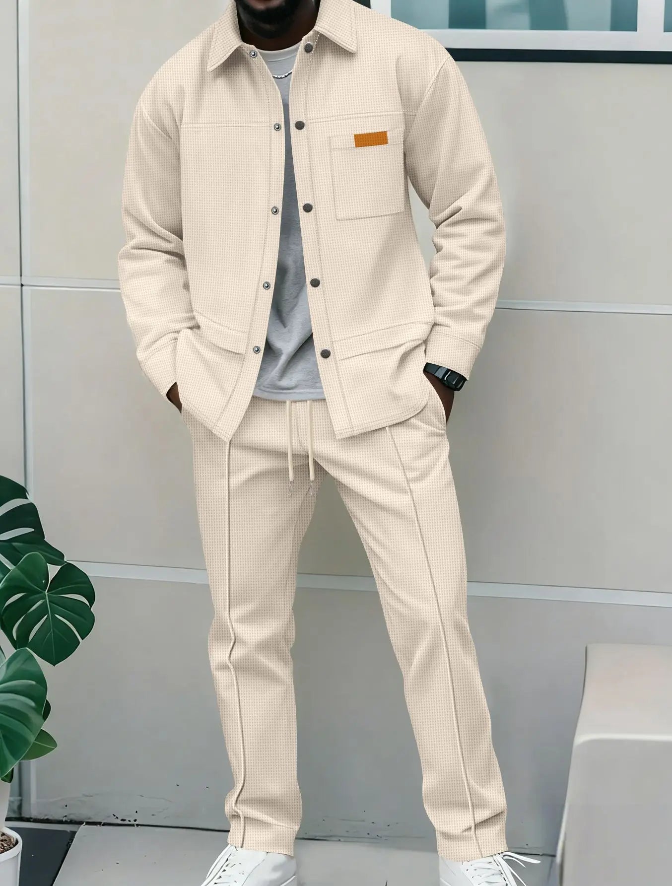 Luxury Men's Casual Flight Jacket Autumn Winter Two-Piece Set Cotton Blend Fiber Long Sleeve