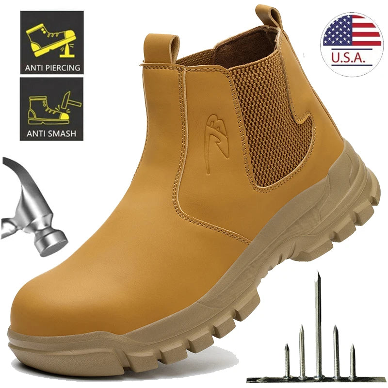 Waterproof Men's Safety Work Boots Steel Toe Anti Impact, Anti-Puncture