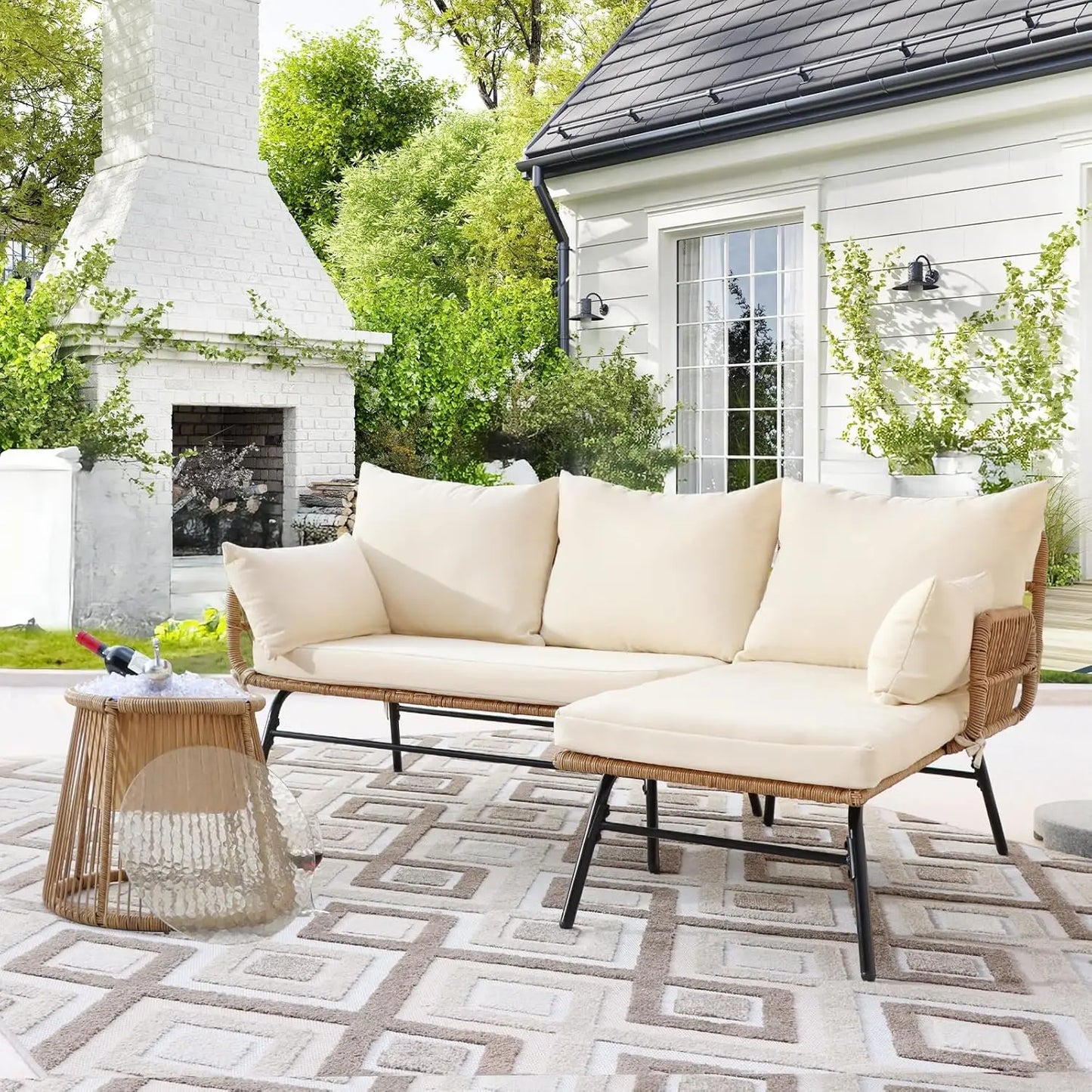 7-piece Bohemian Courtyard Furniture Sofa ,Including Egg Chairs, L-shaped Leisure Chairs, Cushions
