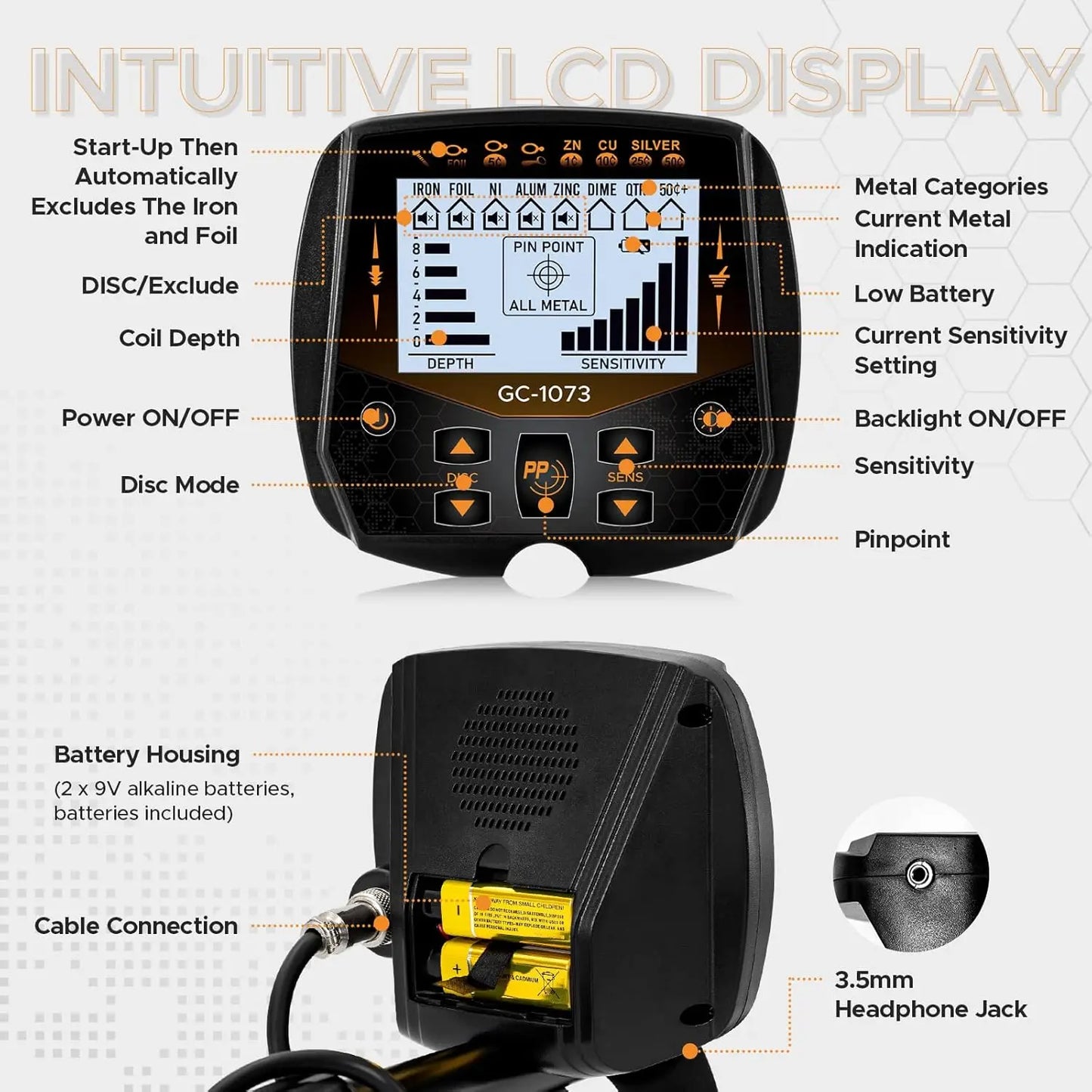 13" Metal Detect Adults Professional, Double-D Waterproof Coil Gold Finder/ Pinpoint, Sensitive disc