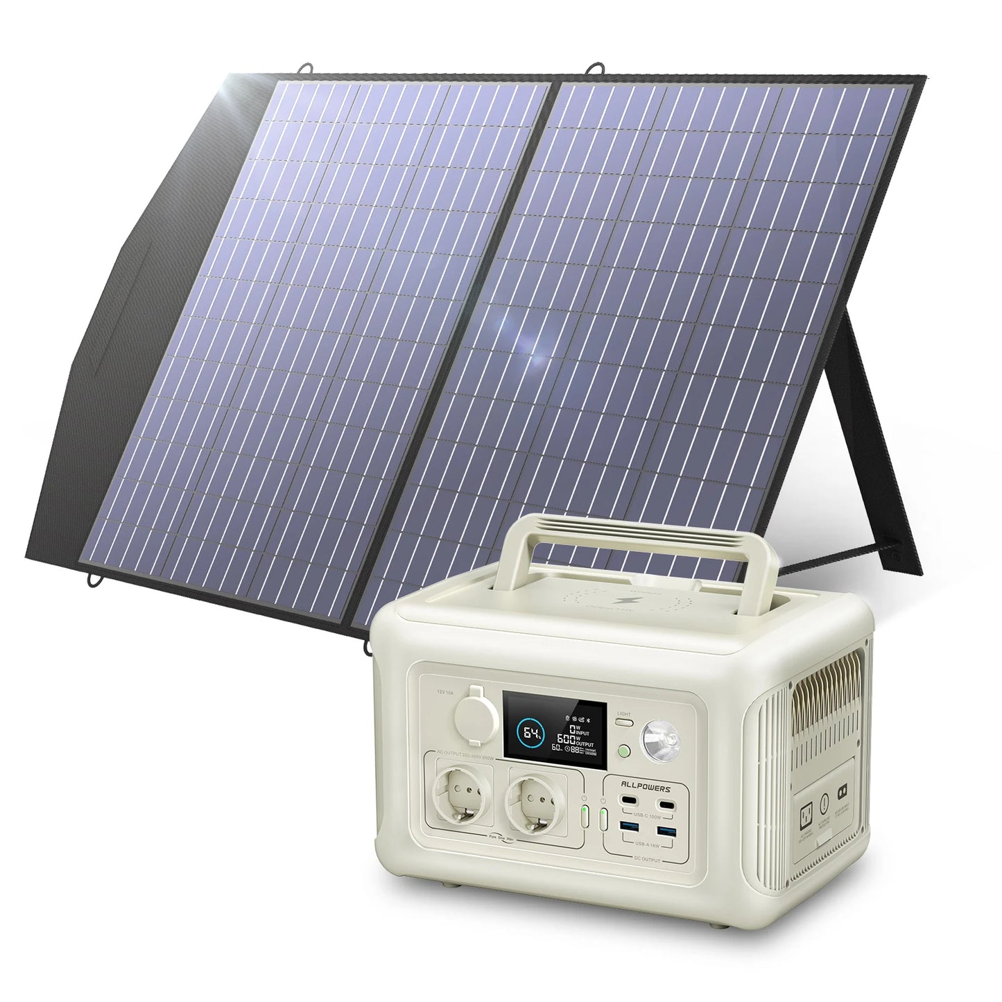 Portable Power Station, Solar panel 100W , 600W 299Wh LiFePO4 Solar Gen. UPS Battery Backup MPPT,RV