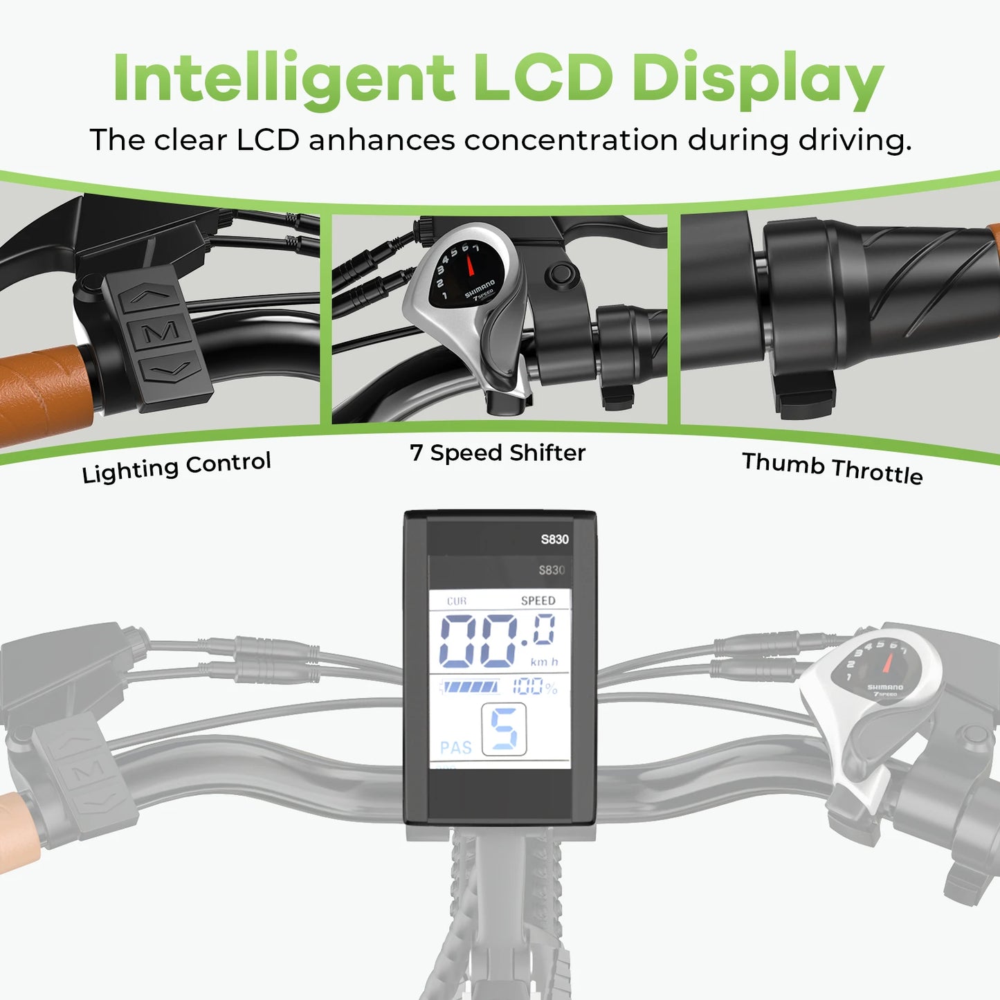 26" E-Bike, 7-Speed,1000 Peak Electric Bike, Adults,up 80 Miles Removable Battery