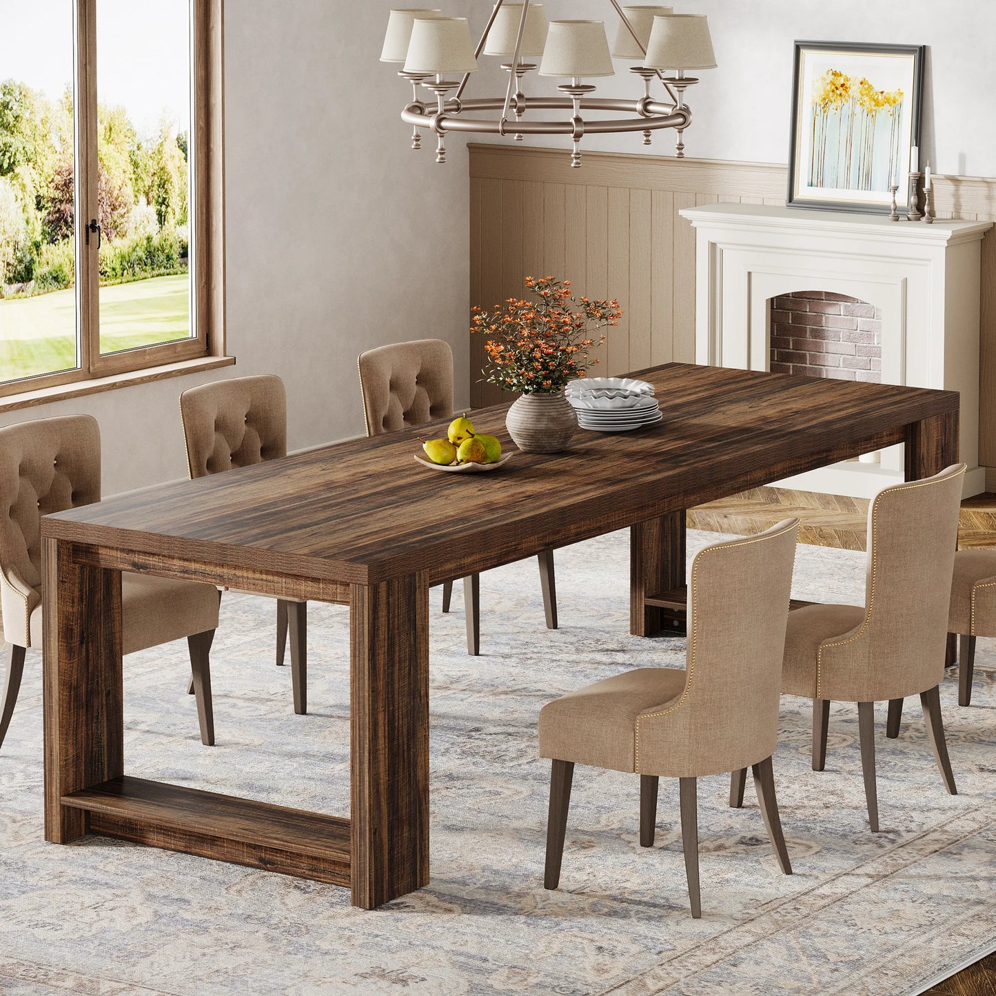 Tribesigns 86.61-Inch Dining Table for 6-8 People, Modern Long Kitchen Table,Pedestal Base, indoor