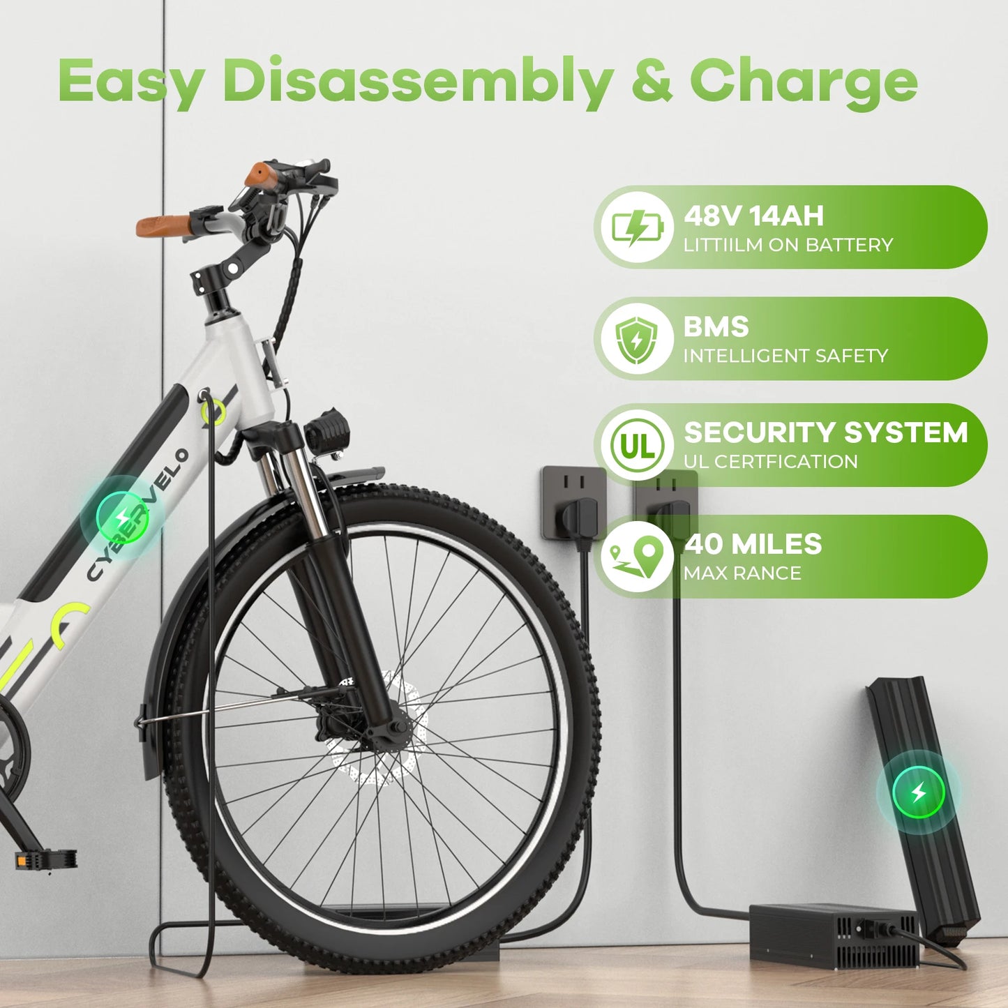 1000 Peak Electric Bike,Adults,up 80 Miles Removable Battery, 26", 7-Speed