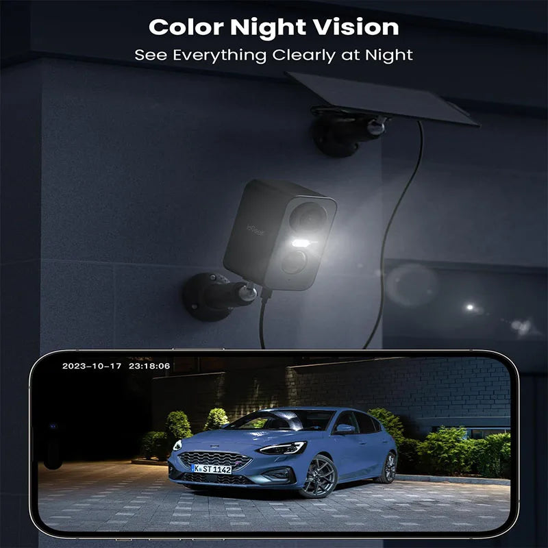 2K 3MP WiFiSolar Security Camera Outdoor Wireless, Color Night Vision,Motion Detection