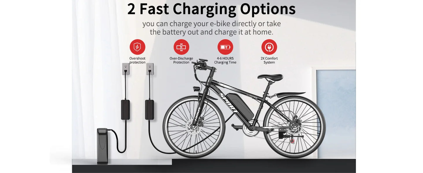26''Electric Bike, 700W Peak Motor,20MPH 35Mi ,480Wh Removable Battery, 7-Speed& LCD Display