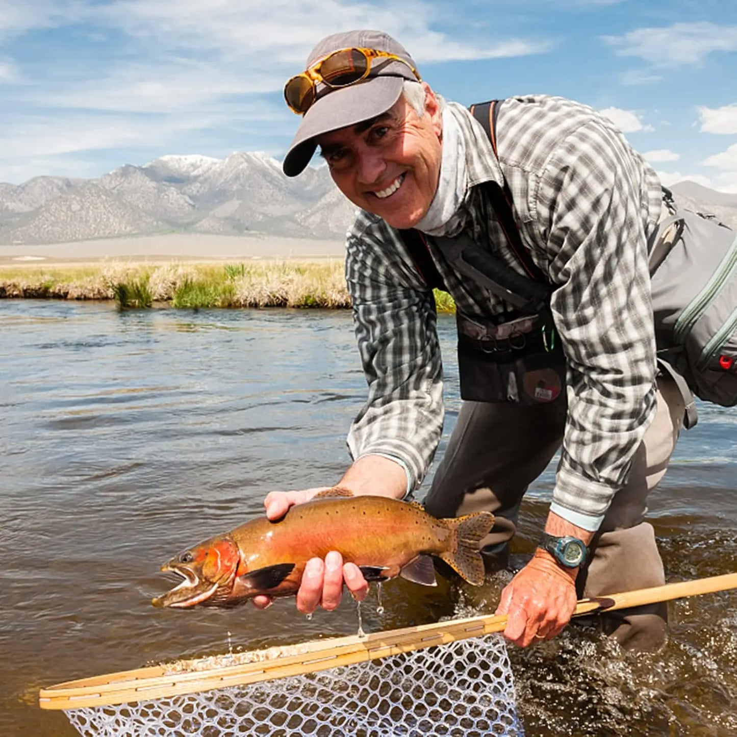 Fly Fishing Landing Net Trout Bass Catch Quick Release Transparent Net Wooden Handle Frame
