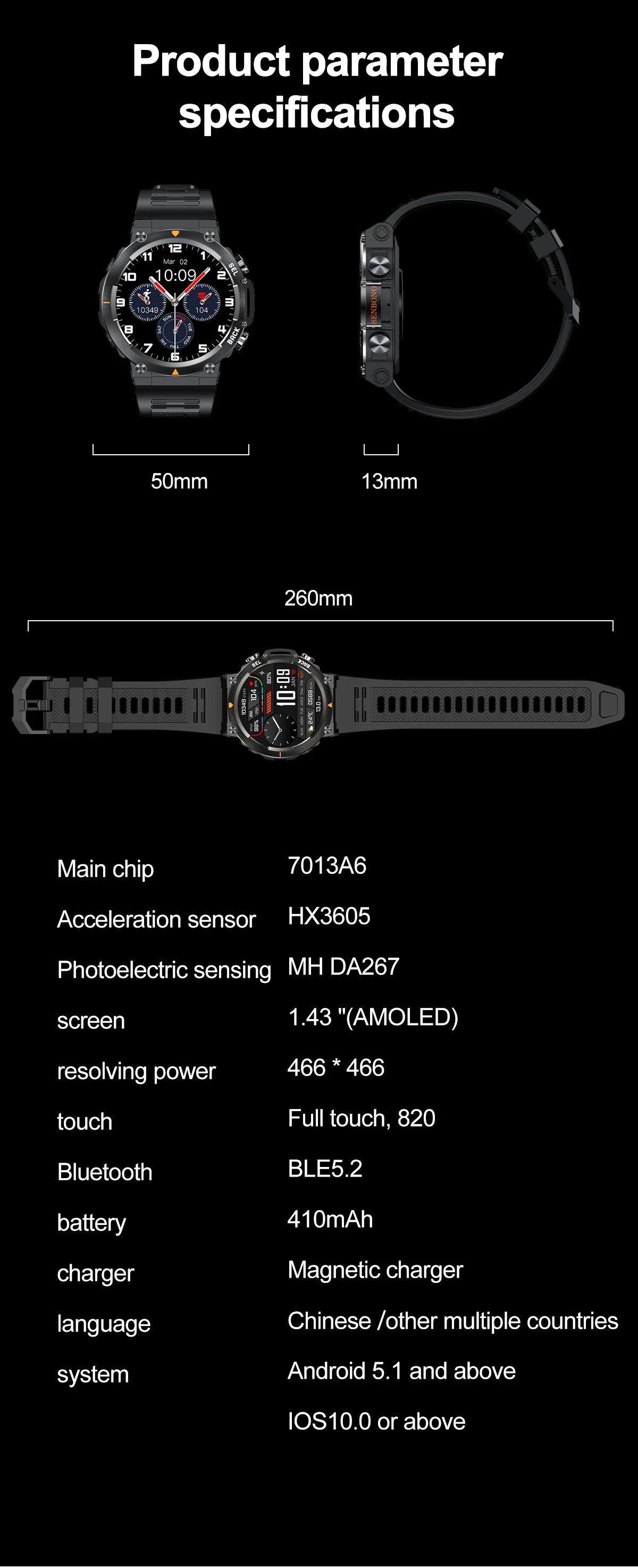 MAX18 Smart Watch AMOLED Screen AI GPT Bluetooth Call 410mAh Big Battery Fitness Tracker Men' Sport