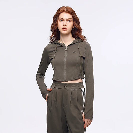 OhSunny Short Workout Jacket for Women Summer UV Stretch Slim Clothing Sports Long-sleeved Hoodie