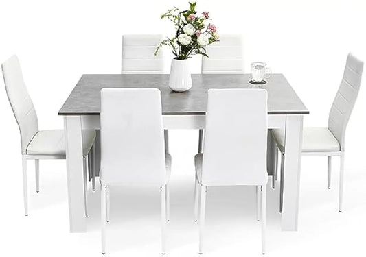 7 Pieces dining/Kitchen Table Set with High Back Faux Leather Chair,Dining Room Kitchen Rectangular
