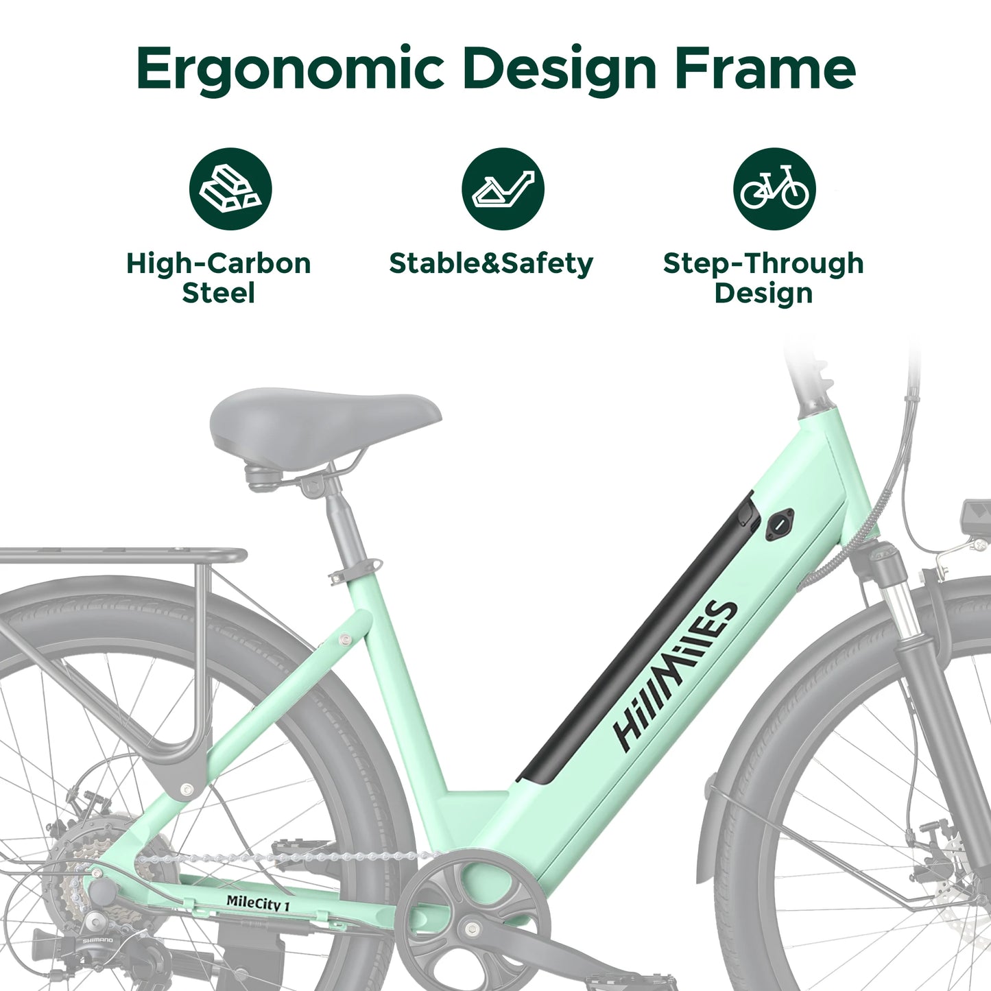 MileCity 1 26'' Commuter Electric Bicycle 700W Peak Motor 7 Speed Electric Bike , Gray